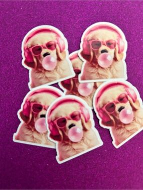 Pink Bubblegum Pup Dog Sticker - Cute Puppy with Headphones
